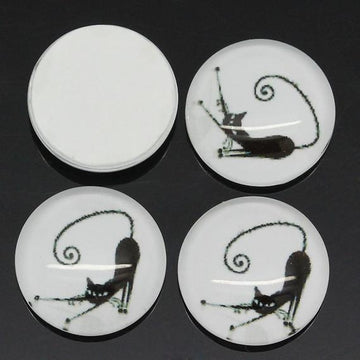CA082A - 10 pcs Circle Black and White Cat Glass Round Dome Seals Tiles Cabochons - 12mm (1/2 in) - Single - Pouncing