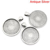 P743 - 10 Antique Silver Tone Pendant Trays Circle Posts Settings Bezels Cabochons - (1") 25mm Glue Pad Setting (1 inch)