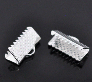 CR056 - 100 pcs. Silver Plated Textured Ribbon Crimp Ends - 13x8mm - 13mm x 8mm