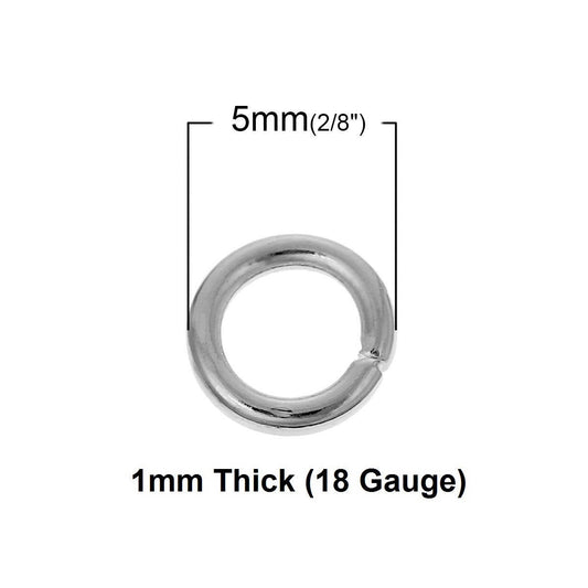 J219A - 100 pcs Silver Plated Open Jump Rings - 5mm - 18 Gauge (1mm Thick)