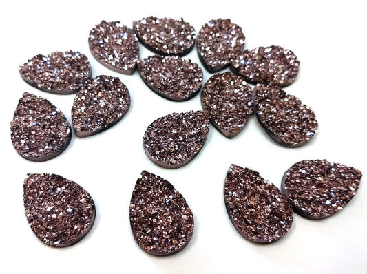 CA655 - 10 pcs Drusy Druzy Resin Embellishment Teardrop Cabochons - Champagne - 25x18mm - 25mm x 18mm - 18x25mm - Tear Drop - Thick: 4.5mm