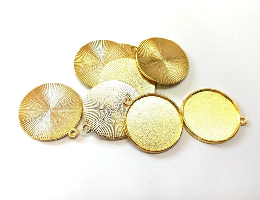 P1021 -10 pcs. Gold Plated Pendant Trays Circle Posts Settings Bezels Cabochons - 25mm Glue Pad Setting (1 inch)