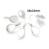 E374 - 10 pcs. Silver Tone Earring Clips Settings Lever Back Bezels - 18mm x 13mm Glue Pad Setting - Teardrop - 18x13mm - 13x18mm - Made of Brass