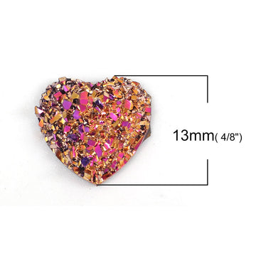 CA180 - 10 pcs Druzy Resin Embellishment Cabochons Multicolor Magenta - 13mm x 12mm - Heart