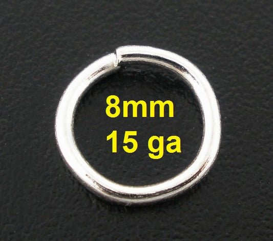 J190 - THICK - 200 pcs. Silver Plated Open Jump Rings - 8mm - 15 Gauge - HIGH QUALITY