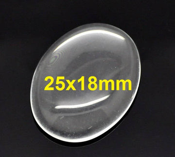 CA702B - 30 pcs. Oval Clear Round Glass Dome Seals Tiles - 25x18mm (1 x 0.71 in) - 25mm x 18mm