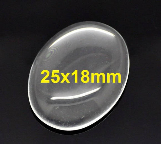 CA702B - 30 pcs. Oval Clear Round Glass Dome Seals Tiles - 25x18mm (1 x 0.71 in) - 25mm x 18mm