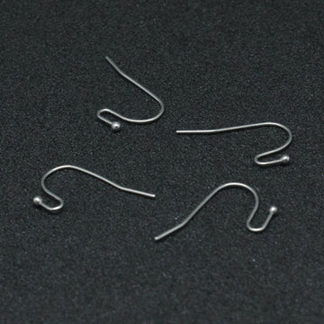 E570 - 100 pcs 316 Stainless Steel Silver Tone Earring Wire Hooks with Ball - 22x12mm - 22mm x 12mm