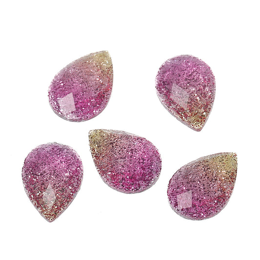 CA571 - 10 pcs Resin Embellishment Cabochons Bicolor Glitter - Pink and Yellow - 14x10mm - Teardrop - 14mm x 10mm