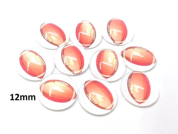 CA682 - 10 pcs Circle American Football Ball Sports Glass Round Dome Seals Tiles Cabochons - 12mm - White