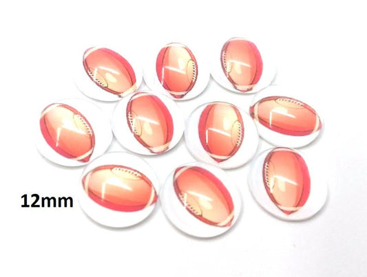 CA682 - 10 pcs Circle American Football Ball Sports Glass Round Dome Seals Tiles Cabochons - 12mm - White