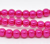 BD061 - 6mm Pink Glass Pearl Imitation Round Beads - 32 inch strand