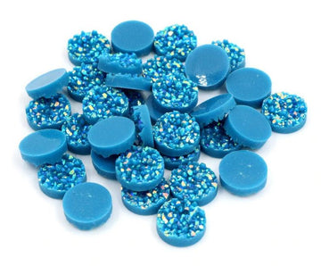 CA841 - 10 pcs Druzy Resin Embellishment Cabochons Cerulean Blue Multicolor - 12mm Diameter - Circle - 3.6mm Thick