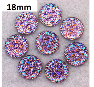 CA861 - 10 pcs Druzy Resin Embellishment Cabochons Purple Multicolor Iridescent AB - 18mm - Shimmer Style