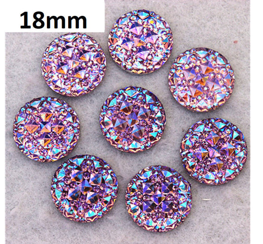 CA861 - 10 pcs Druzy Resin Embellishment Cabochons Purple Multicolor Iridescent AB - 18mm - Shimmer Style