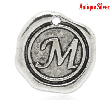 P084 - 2 pcs. Antique Silver LARGE Letter "M" Alphabet Letter - 18mm x18mm - Wax Design