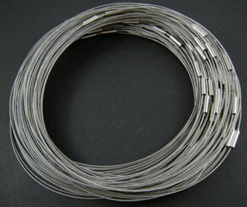 N219 - 10 pcs. Steel Memory Wire Choker Coated Necklaces with Silver Magnetic Clasp - 16.5 inch - 1mm - THICK - Silver Tone - HIGH QUALITY - 42cm
