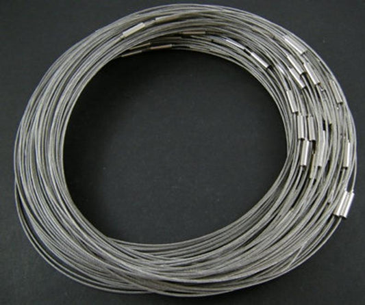 N219 - 10 pcs. Steel Memory Wire Choker Coated Necklaces with Silver Magnetic Clasp - 16.5 inch - 1mm - THICK - Silver Tone - HIGH QUALITY - 42cm