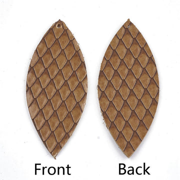 P1124 - 10 pcs. Brown Faux Leather Dangle Charms Pendants - Marquise - 59mm (2.33") - Scales - Great for Earrings or Dangles! Double Sided
