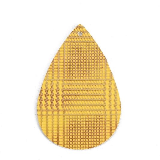 P2076 - 10 pcs. Yellow and Brown Stripe Faux Leather Dangle Charms Pendants - Teardrop - 56mm (2.2") - Great for Earrings! Double Sided