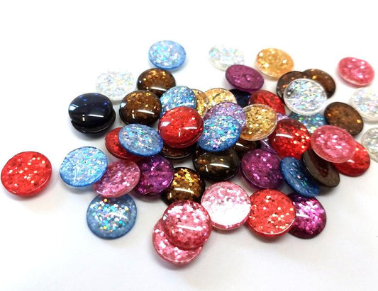 CA575 - 10 pcs Druzy Resin Embellishment Cabochons - 12mm - Glitter Style - Assortment - Solid - 2.5mm Thick