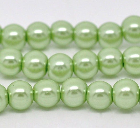 BD069 - 6mm Pastel Light Green Glass Pearl Imitation Round Beads - 32 inch strand - Approx. 120 pieces - Hole Size: 1mm