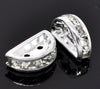 BD786 - 10 pcs Silver Plated Clear Rhinestone Half Rondelle Spacer Beads - 12mm x 7mm - Hole Size: 1.8mm - Made of Copper! High Quality!