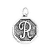 P104 - 4 pcs. Antique Silver LARGE Letter "R" Alphabet Letter Charm Pendant - 23mm x 20mm - Stamped Design