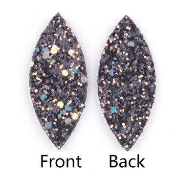 P1139 - 10 pcs. Black Multicolor Faux Leather Dangle Charms Pendants - Marquise - 59mm (2.33") - Great for Light Earrings or Dangles! Double Sided