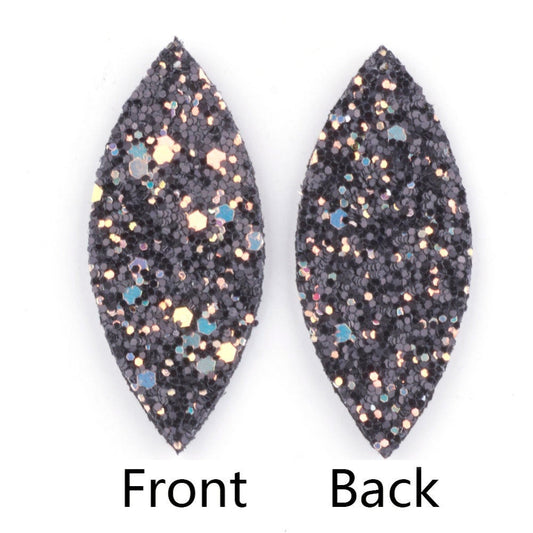 P1139 - 10 pcs. Black Multicolor Faux Leather Dangle Charms Pendants - Marquise - 59mm (2.33") - Great for Light Earrings or Dangles! Double Sided