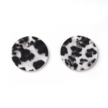 P2019 - 10 pcs. Leopard Animal Faux Leather Dangle Charms Pendants - Black and White - Circle - 24mm (0.95") - Double Sided