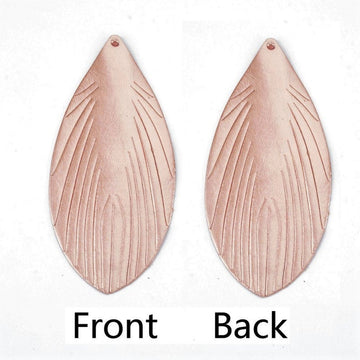 P1146 - 10 pcs Rose Gold Faux Leather Dangle Charms Pendants - Feather - Shimmer- 90mm (3.54") - Great for Light Earrings and Dangles! Double Sided