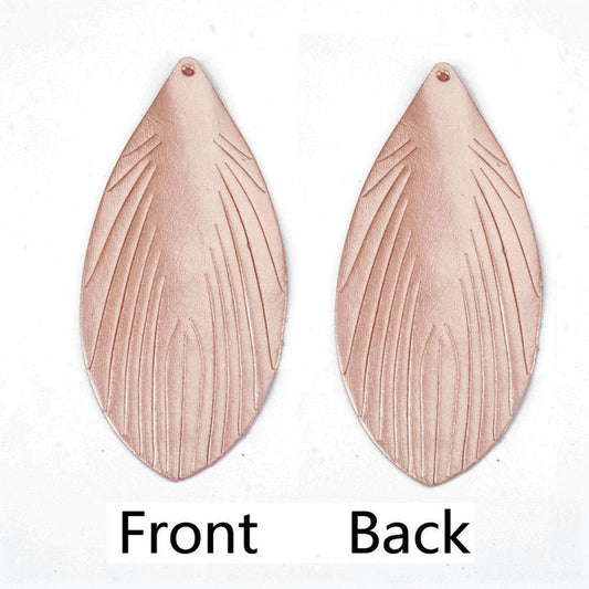 P1146 - 10 pcs Rose Gold Faux Leather Dangle Charms Pendants - Feather - Shimmer- 90mm (3.54") - Great for Light Earrings and Dangles! Double Sided