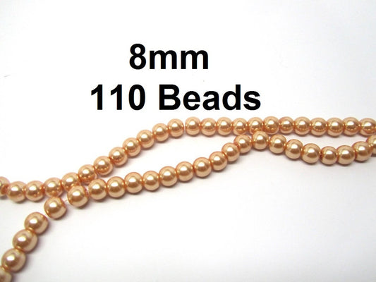 BD789 - 8mm Orange Yellow Pastel Glass Pearl Imitation Round Beads - 32 inch strand