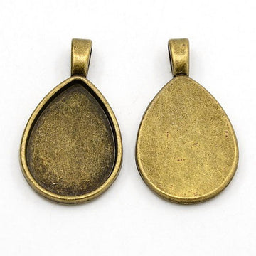 P392 - 10 pcs. Antique Bronze Teardrop Bezel Cabochon Pendant Tags Trays - 25mm x 18mm Glue Pad - 25x18mm - 18x15mm