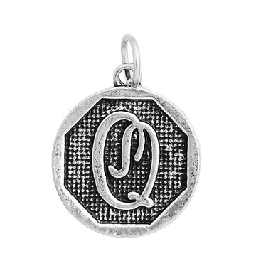 P118 - 4 pcs. Antique Silver LARGE Letter "Q" Alphabet Letter Charm Pendant - 23mm x 20mm - Stamped Design