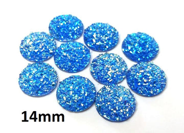 CA820A - 10 pcs Druzy Resin Embellishment Cabochons Light Blue Multicolor - 14mm - Dome Circle
