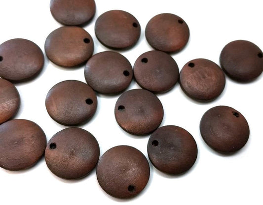 P2029 - 10 pcs. Wood Round Circle Tags - 15mm (0.59 inch) - Hole Size: 1.1mm - Wooden - 3.5mm Thick - Great to Make Earring Studs - Dark Brown