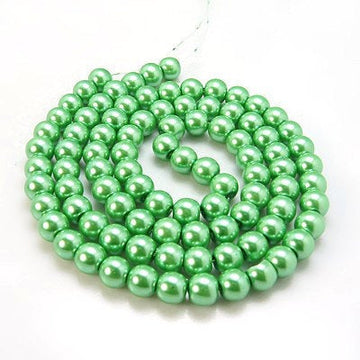 BD674 - 10mm Green Glass Pearl Imitation Round Beads - 16 inch strand - Approx. 42 beads per strand - Hole Size: 1.5mm