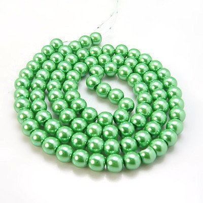 BD674 - 10mm Green Glass Pearl Imitation Round Beads - 16 inch strand - Approx. 42 beads per strand - Hole Size: 1.5mm