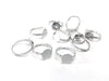 RB046 - 20 pcs. Silver Tone ADJUSTABLE RING bases - Ring Size 7.5 - Flat Glue Pad 10mm