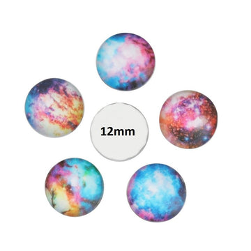 CA724 - 10 pcs Circle Galaxy Universe Glass Round Dome Seals Tiles Cabochons - 12mm - Assortment - 5 Designs
