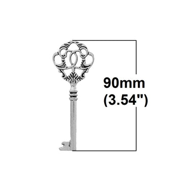 P631 - EXTRA LARGE - 5 pcs. Antique Silver Flower Filigree Hollow Keys Charms Pendants - 90mm X 32mm (3.54"x 1.26")