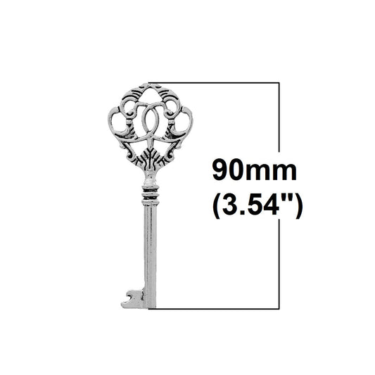 P631 - EXTRA LARGE - 5 pcs. Antique Silver Flower Filigree Hollow Keys Charms Pendants - 90mm X 32mm (3.54"x 1.26")