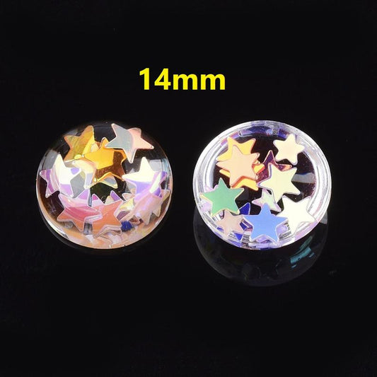 CA912 - 10 pcs Druzy Resin Embellishment Cabochons Glitter - 14mm - Circle - Stars
