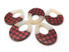 P1195 - 4 pcs. Red and Black Resin and Wood Teardrop Flat Pendant - 38mm x 28mm - (1.5" x 1.1") - LARGE - Great for Earrings and Necklaces!