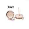 E407 - 10 pcs. 304 Stainless Steel Rose Gold Earring Posts Studs Settings Bezels Cabochons Tacks with Loop - 8mm Glue Pad Setting - Parallel Loop