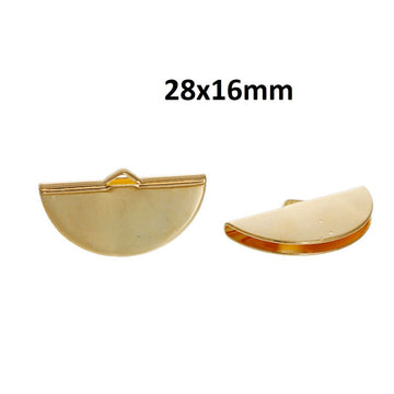 BA010 - 10 pcs. Gold Plated Half Round Ribbon Crimp End Caps - 28mm x 16mm - Great to make tassels and dangles! No teeth