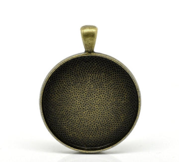 P667 - 5pcs. Antique Bronze Circle Round Bezel Cabochon Pendant Tags Trays - 30mm Glue Pad