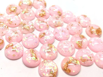 CA778 - 10 pcs Resin Round Embellishment Circle Cabochons Metal Foil Pink, White, Gold - 10mm - Multi-Color Glitter